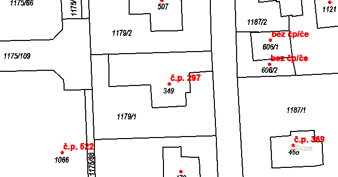 Žebrák 297 na parcele st. 349 v KÚ Žebrák, Katastrální mapa