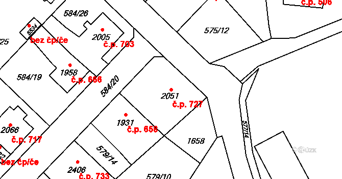 Beroun-Závodí 727, Beroun na parcele st. 2051 v KÚ Beroun, Katastrální mapa