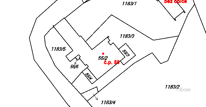 Nekmíř 55 na parcele st. 55/2 v KÚ Nekmíř, Katastrální mapa