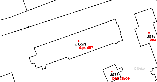 Polabiny 407, Pardubice na parcele st. 5179/1 v KÚ Pardubice, Katastrální mapa
