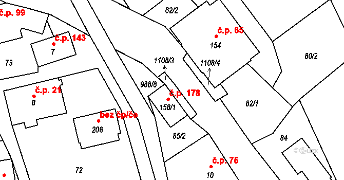 Hostice 178, Ruda nad Moravou na parcele st. 158/1 v KÚ Hostice, Katastrální mapa