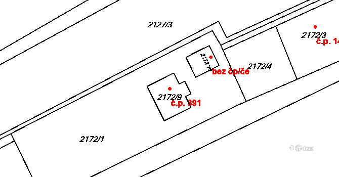 Mizerov 391, Karviná na parcele st. 2172/9 v KÚ Karviná-město, Katastrální mapa