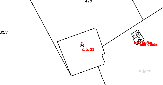 Branišov 22, Zdíkov na parcele st. 26 v KÚ Branišov u Zdíkovce, Katastrální mapa