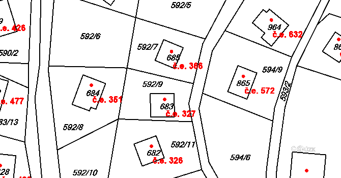 Sýkořice 327 na parcele st. 683 v KÚ Sýkořice, Katastrální mapa