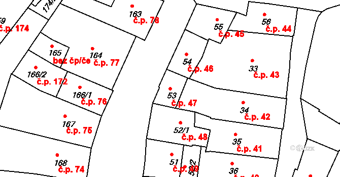 Vnitřní Město 47, Český Krumlov na parcele st. 53 v KÚ Český Krumlov, Katastrální mapa