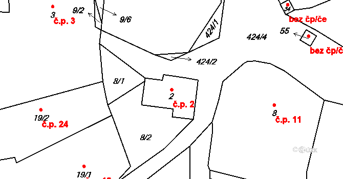 Chocenická Lhota 2, Chocenice na parcele st. 2 v KÚ Chocenická Lhota, Katastrální mapa
