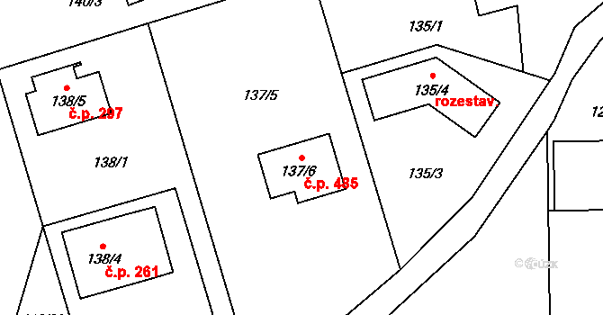 Homole 485 na parcele st. 137/6 v KÚ Homole, Katastrální mapa