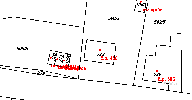 Nepomuk 460 na parcele st. 722 v KÚ Nepomuk, Katastrální mapa
