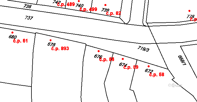 Klobouky u Brna 56 na parcele st. 676 v KÚ Klobouky u Brna, Katastrální mapa