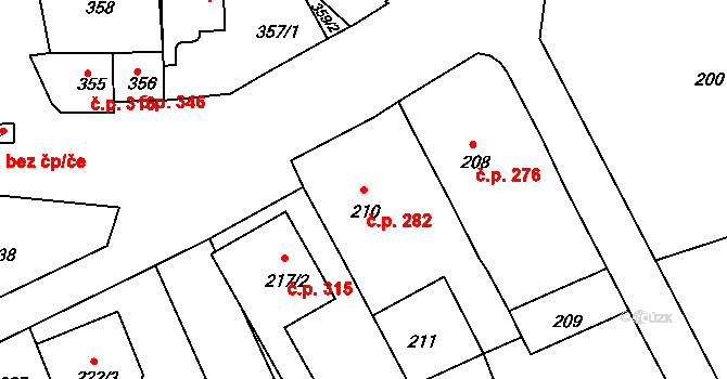 Sedlec 282 na parcele st. 210 v KÚ Sedlec u Mikulova, Katastrální mapa