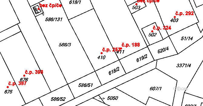 Uherčice 253 na parcele st. 410 v KÚ Uherčice u Hustopečí, Katastrální mapa