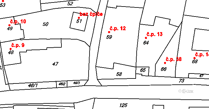 Labutice 12, Suchdol na parcele st. 59 v KÚ Labutice, Katastrální mapa