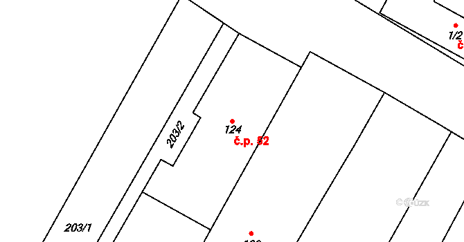 Derflice 52, Znojmo na parcele st. 124 v KÚ Derflice, Katastrální mapa