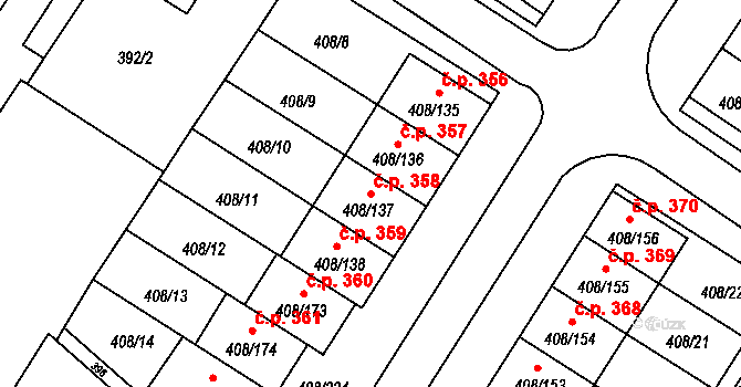 Dobšice 358 na parcele st. 408/137 v KÚ Dobšice u Znojma, Katastrální mapa