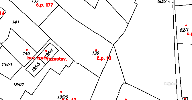 Miroslav 13 na parcele st. 136 v KÚ Miroslav, Katastrální mapa