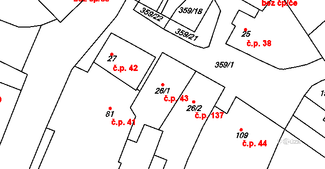 Mramotice 43, Znojmo na parcele st. 26/1 v KÚ Mramotice, Katastrální mapa