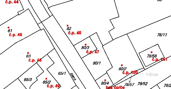 Sedlešovice 47, Nový Šaldorf-Sedlešovice na parcele st. 80/3 v KÚ Sedlešovice, Katastrální mapa