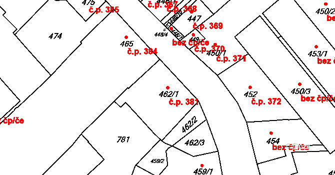 Znojmo 381 na parcele st. 462/1 v KÚ Znojmo-město, Katastrální mapa