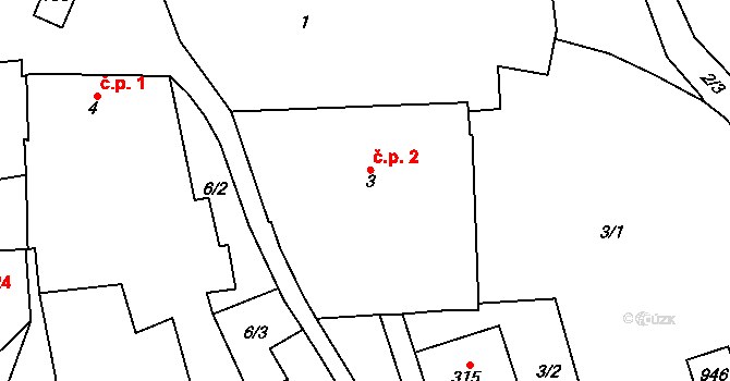 Soběchleby 2 na parcele st. 3 v KÚ Soběchleby, Katastrální mapa