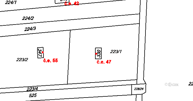 Přerov III-Lověšice 47, Přerov na parcele st. 330 v KÚ Lověšice u Přerova, Katastrální mapa