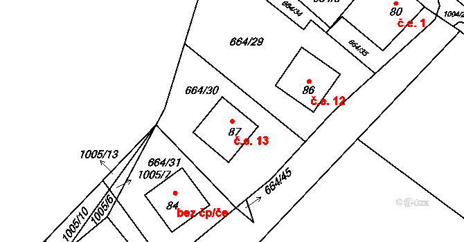Lipanovice 13, Záboří na parcele st. 87 v KÚ Lipanovice, Katastrální mapa