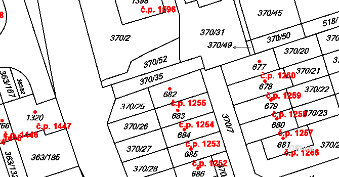 Hostivice 1255 na parcele st. 682 v KÚ Litovice, Katastrální mapa