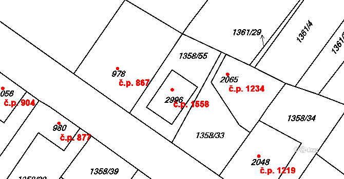 Dobříš 1558 na parcele st. 2996 v KÚ Dobříš, Katastrální mapa