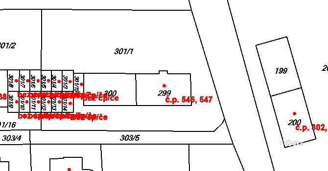 Doksy 546,547 na parcele st. 299 v KÚ Doksy u Máchova jezera, Katastrální mapa