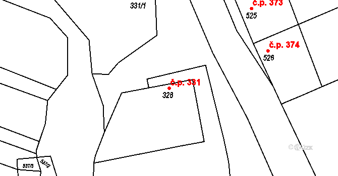 Dambořice 331 na parcele st. 328 v KÚ Dambořice, Katastrální mapa