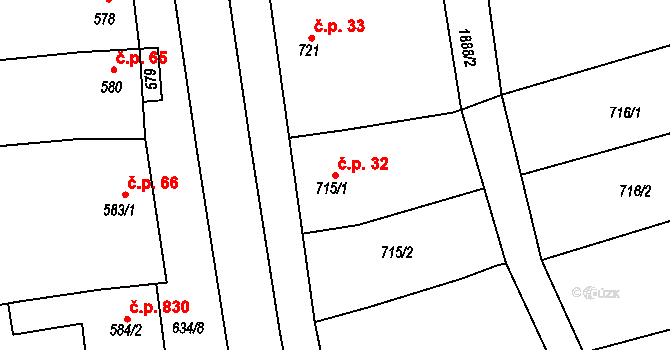 Šardice 32 na parcele st. 715/1 v KÚ Šardice, Katastrální mapa