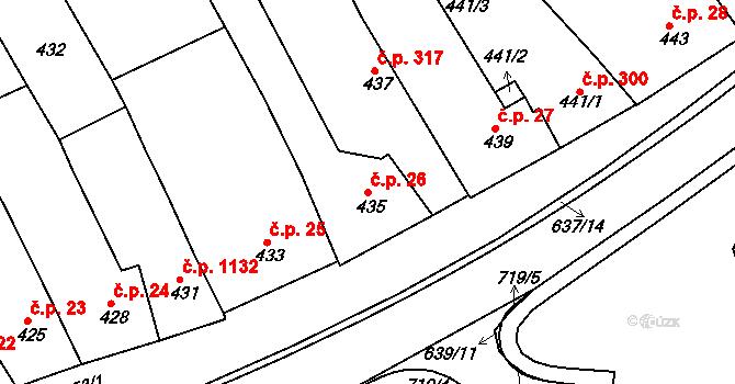 Rousínov 26 na parcele st. 435 v KÚ Rousínov u Vyškova, Katastrální mapa