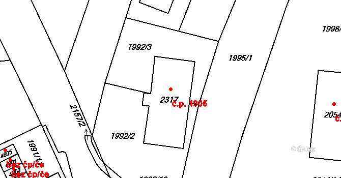 Šumperk 1905 na parcele st. 2317 v KÚ Šumperk, Katastrální mapa