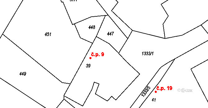 Křenovičky 9, Heřmaničky na parcele st. 39 v KÚ Velké Heřmanice, Katastrální mapa