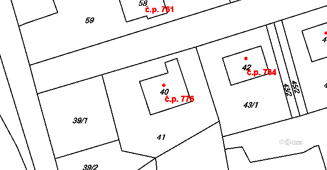 Libušín 776 na parcele st. 40 v KÚ Libušín, Katastrální mapa