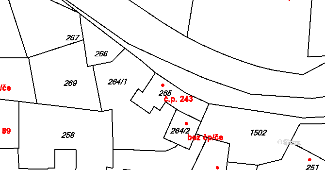 Mochov 243 na parcele st. 265 v KÚ Mochov, Katastrální mapa