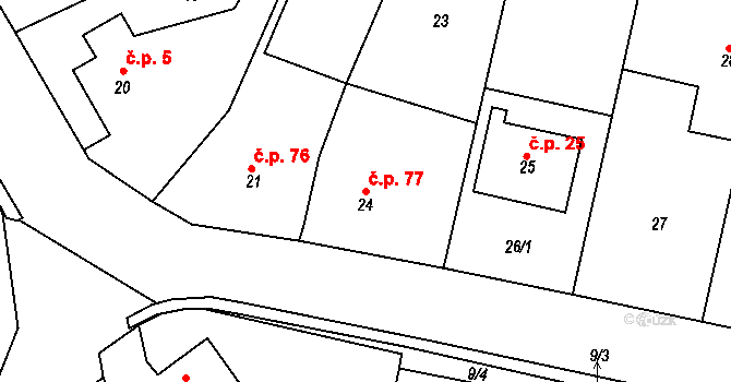 Dolní Pochlovice 77, Kynšperk nad Ohří na parcele st. 24 v KÚ Dolní Pochlovice, Katastrální mapa