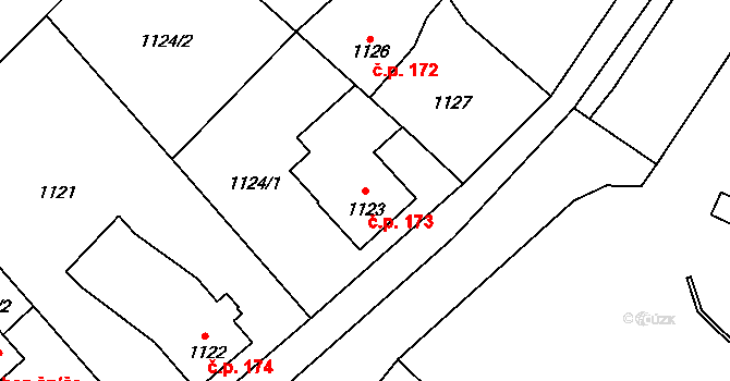 Raspenava 173 na parcele st. 1123 v KÚ Raspenava, Katastrální mapa