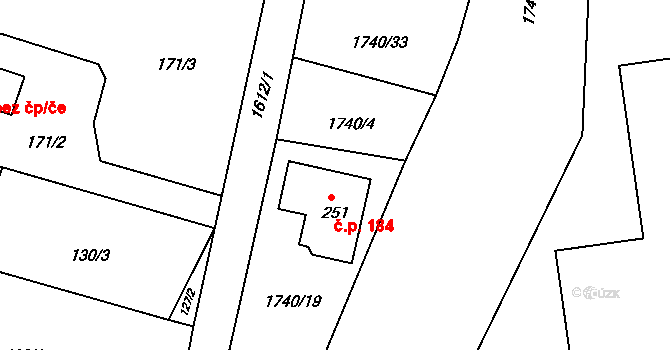 Smilovice 184 na parcele st. 251 v KÚ Smilovice u Třince, Katastrální mapa
