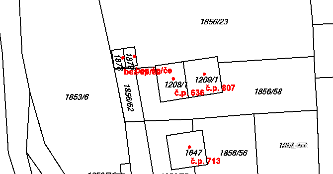 Planá 636 na parcele st. 1208/1 v KÚ Planá u Mariánských Lázní, Katastrální mapa