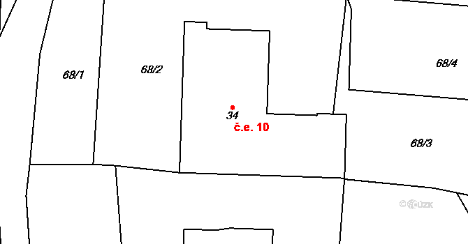 Bouzov 10 na parcele st. 34 v KÚ Bouzov, Katastrální mapa