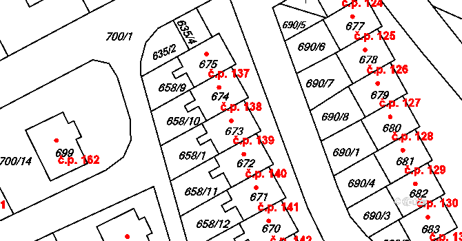 Mimoň V 139, Mimoň na parcele st. 673 v KÚ Mimoň, Katastrální mapa