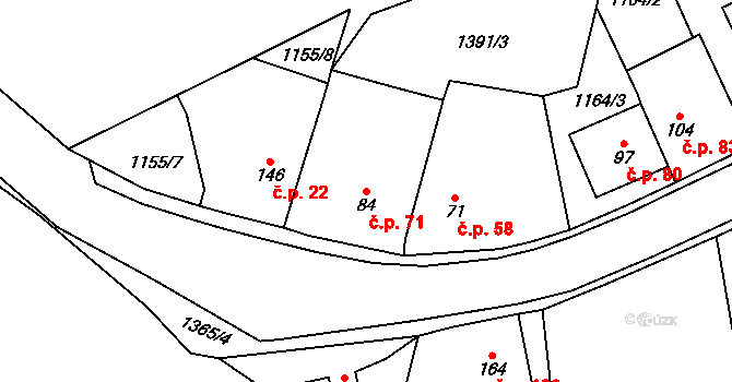 Žalhostice 71 na parcele st. 84 v KÚ Žalhostice, Katastrální mapa