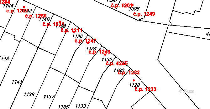 Roudnice nad Labem 1245 na parcele st. 1132 v KÚ Roudnice nad Labem, Katastrální mapa