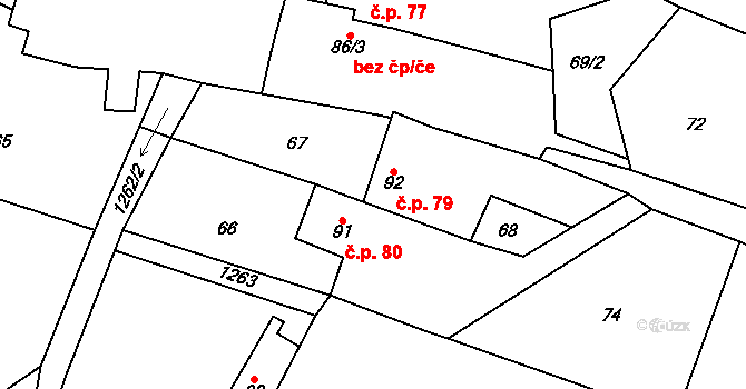 Železnice 79 na parcele st. 92 v KÚ Železnice, Katastrální mapa