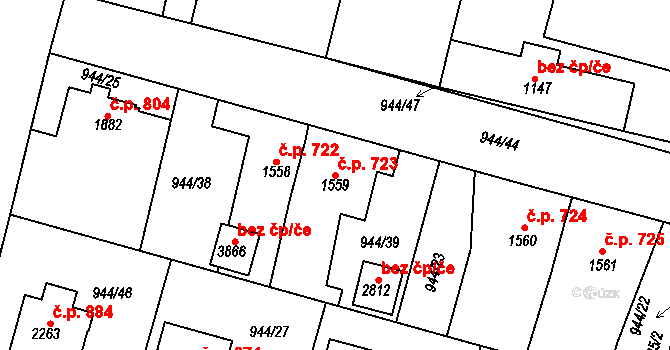 Valdické Předměstí 723, Jičín na parcele st. 1559 v KÚ Jičín, Katastrální mapa