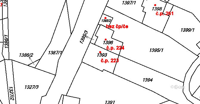 Neštěmice 223, Ústí nad Labem na parcele st. 1393/1 v KÚ Neštěmice, Katastrální mapa