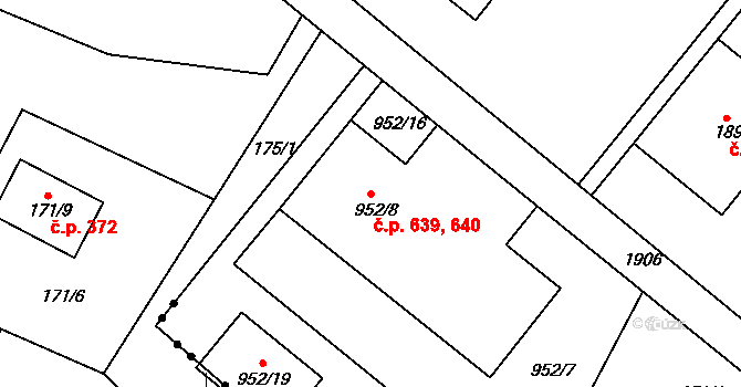 Bukov 639,640, Ústí nad Labem na parcele st. 952/8 v KÚ Bukov, Katastrální mapa