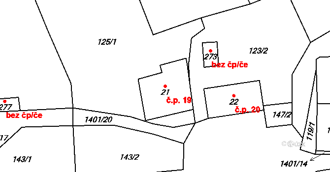 Semanín 19 na parcele st. 21 v KÚ Semanín, Katastrální mapa