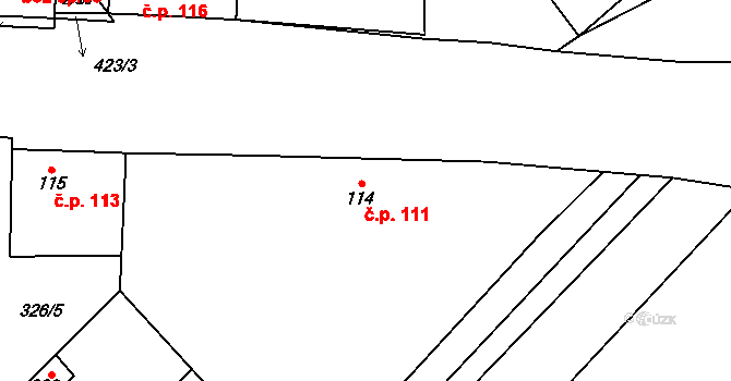 Choťánky 111 na parcele st. 114 v KÚ Choťánky, Katastrální mapa