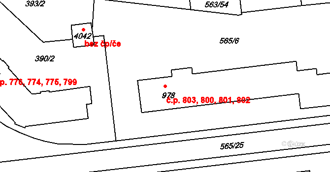 Strakonice I 800,801,802,803, Strakonice na parcele st. 978 v KÚ Strakonice, Katastrální mapa